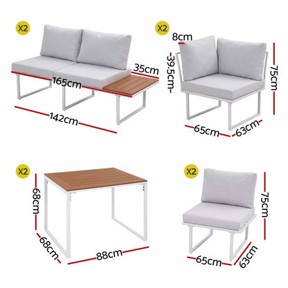 Gardeon 8 Seater Outdoor Dining Sofa Set with WPC Side Tables Patio Furniture White