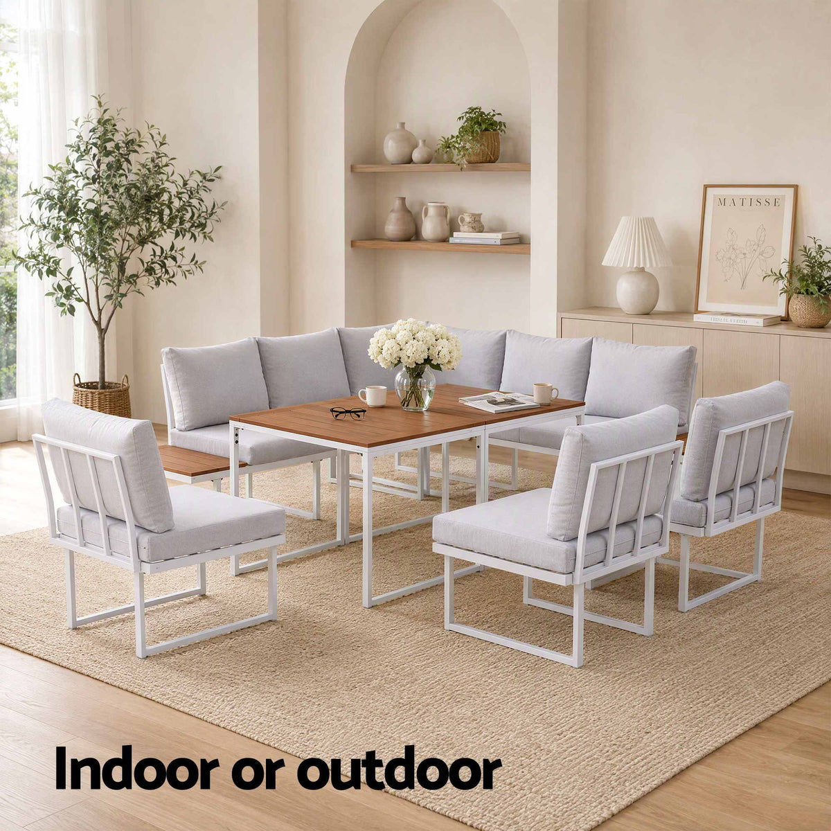 Gardeon 8 Seater Outdoor Dining Sofa Set with WPC Side Tables Patio Furniture White