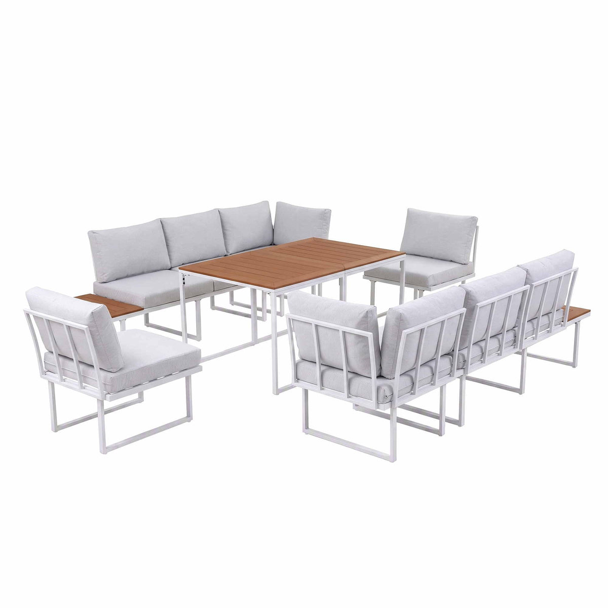 Gardeon 8 Seater Outdoor Dining Sofa Set with WPC Side Tables Patio Furniture White