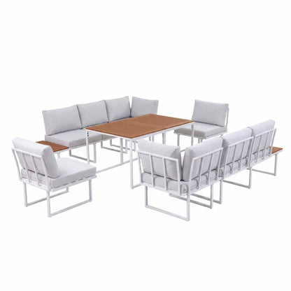 Gardeon 8 Seater Outdoor Dining Sofa Set with WPC Side Tables Patio Furniture White