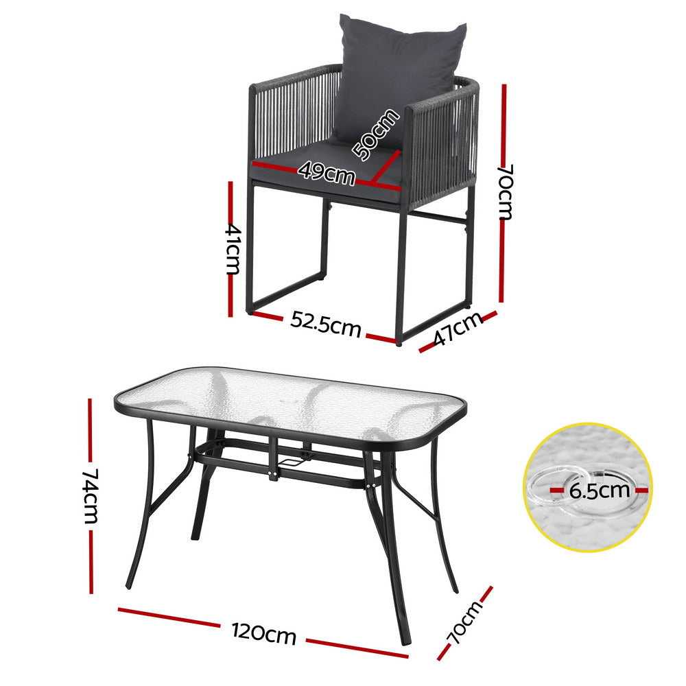 Gardeon 5PCS Outdoor Dining Set Table and Chairs Rope Patio Furniture Garden Black-Furniture &gt; Dining &gt; Dining Set-PEROZ Accessories