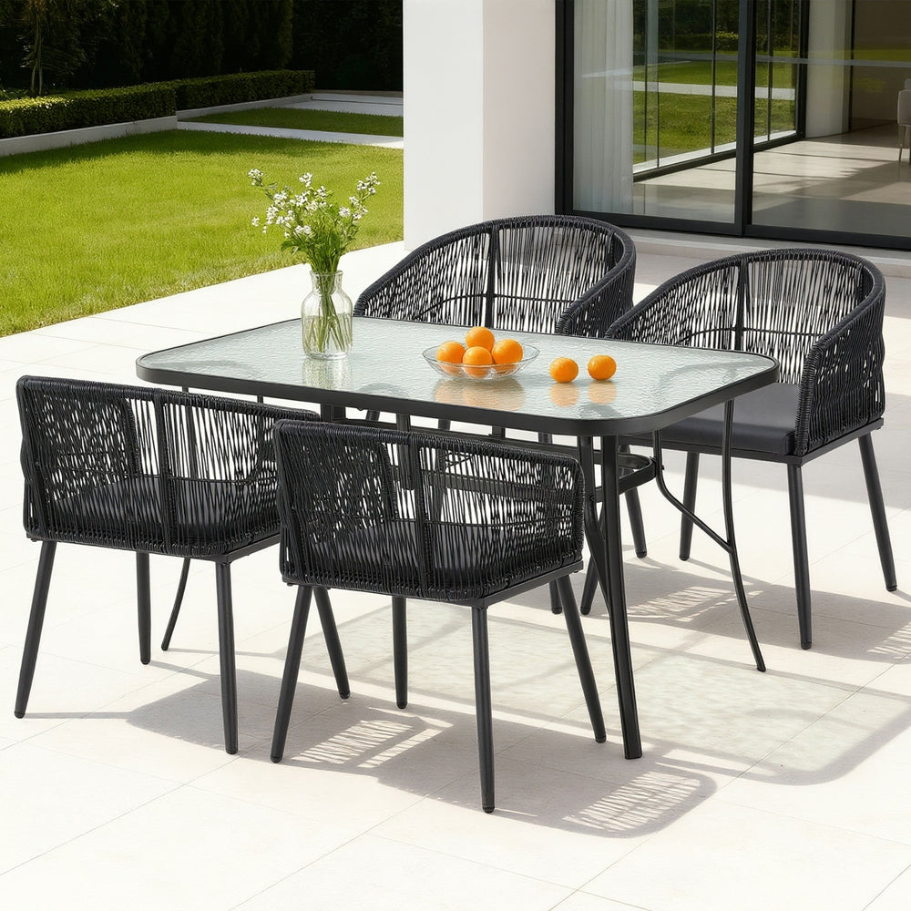 Gardeon 5PC Outdoor Dining Set Table and Chairs Garden Patio Furniture Bistro Set Black-Furniture &gt; Outdoor &gt; Outdoor Dining Sets-PEROZ Accessories