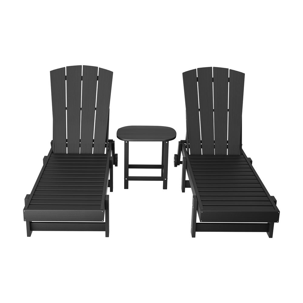 Gardeon Sun Lounge Lounger Table and Chairs Beach Chair HDPE Patio Outdoor Furniture Wheels Black-Furniture &gt; Outdoor &gt; Outdoor Chairs-PEROZ Accessories