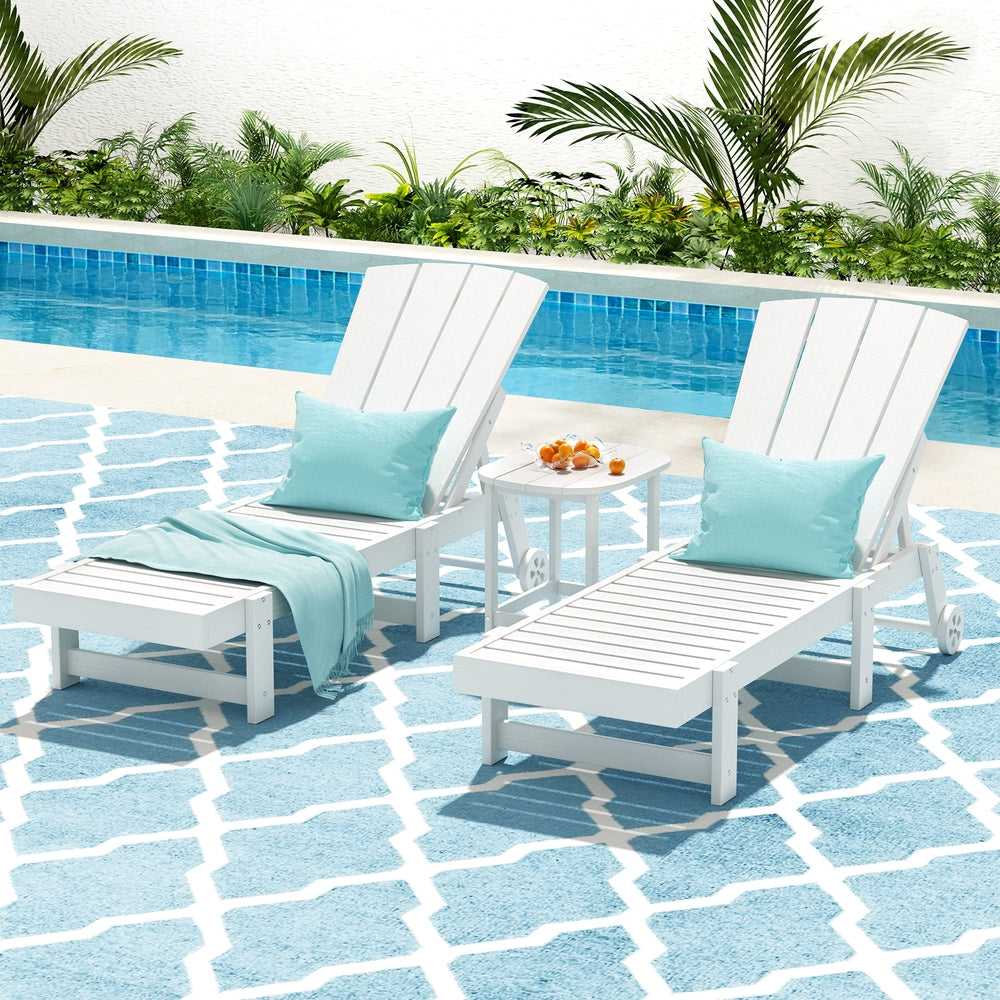 Gardeon Sun Lounge Lounger Table and Chairs Beach Chair Adirondack HDPE Patio Outdoor Furniture Wheels White-Furniture &gt; Outdoor &gt; Outdoor Chairs-PEROZ Accessories