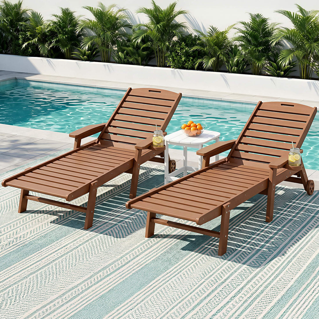 Gardeon Sun Lounge Lounger Table and Chairs Beach Chair HDPE Patio Outdoor Furniture Wheels Brown-Furniture > Outdoor > Outdoor Chairs-PEROZ Accessories