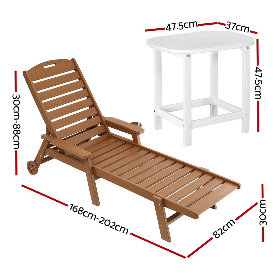 Gardeon Sun Lounge Lounger Table and Chairs Beach Chair HDPE Patio Outdoor Furniture Wheels Brown-Furniture > Outdoor > Outdoor Chairs-PEROZ Accessories