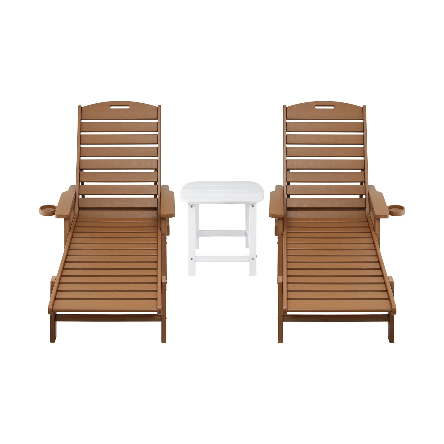 Gardeon Sun Lounge Lounger Table and Chairs Beach Chair HDPE Patio Outdoor Furniture Wheels Brown