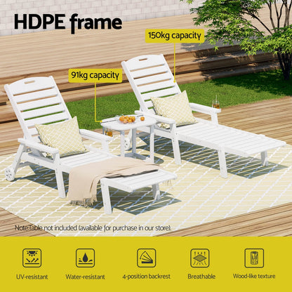 Gardeon Sun Lounge Lounger Beach Chair HDPE Patio Outdoor Furniture with Wheels White-Furniture &gt; Outdoor &gt; Outdoor Chairs-PEROZ Accessories