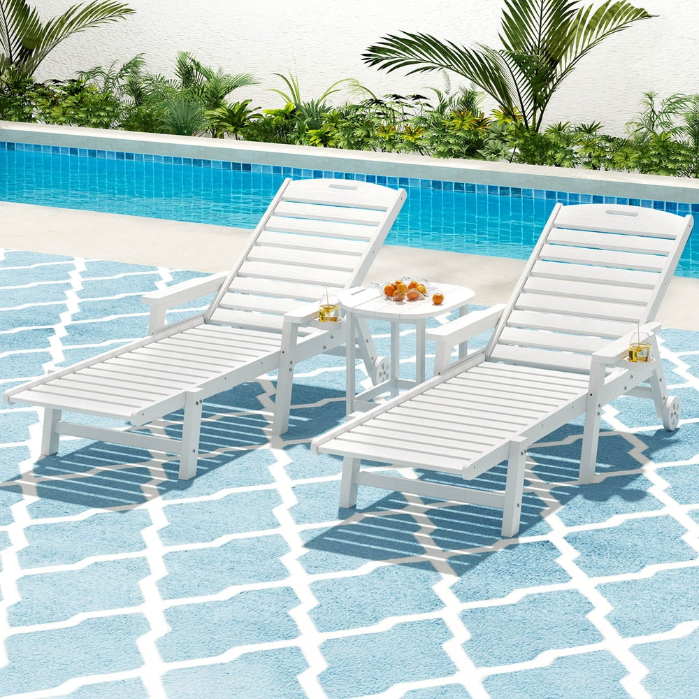 Gardeon Sun Lounge Lounger Beach Chair HDPE Patio Outdoor Furniture with Wheels White-Furniture &gt; Outdoor &gt; Outdoor Chairs-PEROZ Accessories