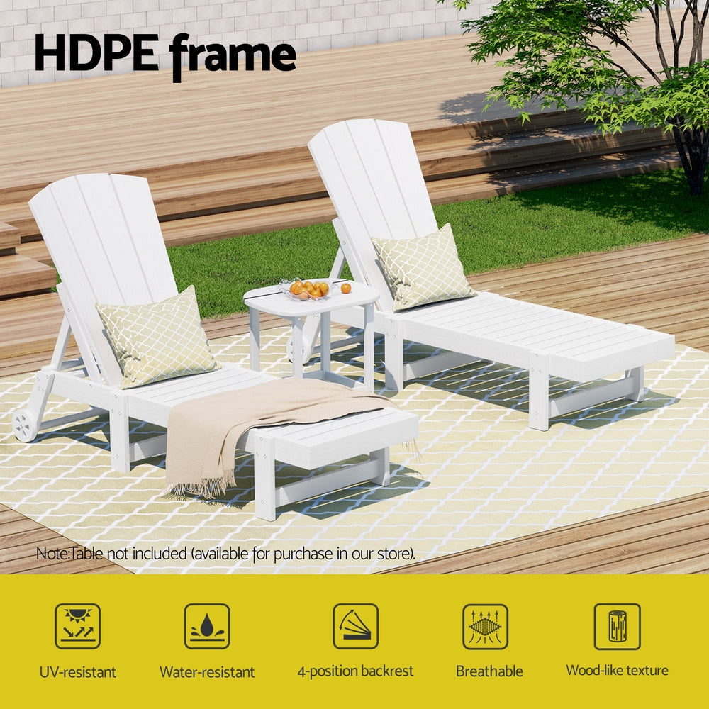 Gardeon Sun Lounge Beach Chair HDPE Adirondack Lounger Patio Outdoor Furniture with Wheels White-Furniture &gt; Outdoor &gt; Outdoor Tables-PEROZ Accessories