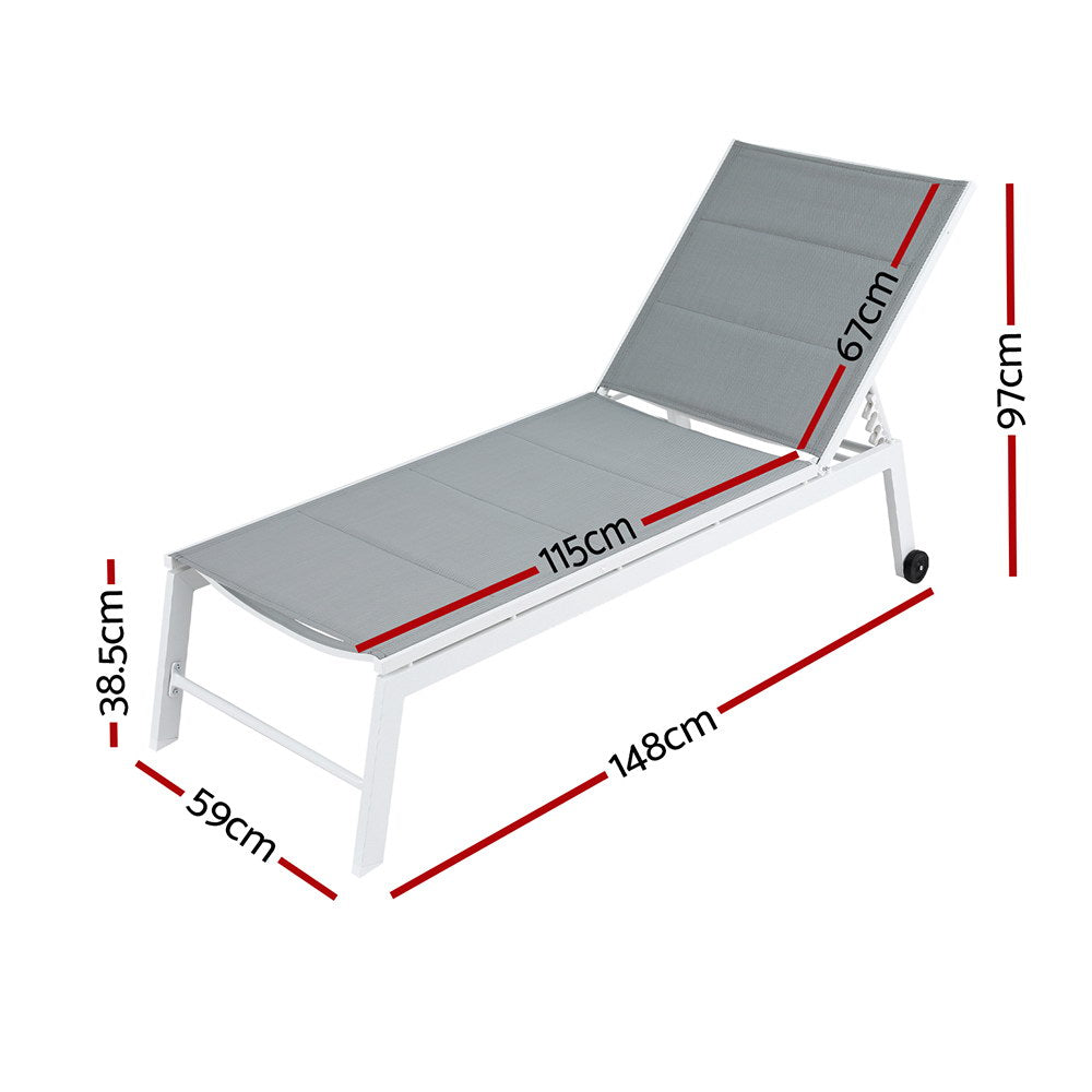 Gardeon Sun Lounger Chaise Lounge Wheels Patio Furniture Outdoor Setting White-Furniture &gt; Outdoor &gt; Outdoor Sofas &amp; Lounge Sets-PEROZ Accessories