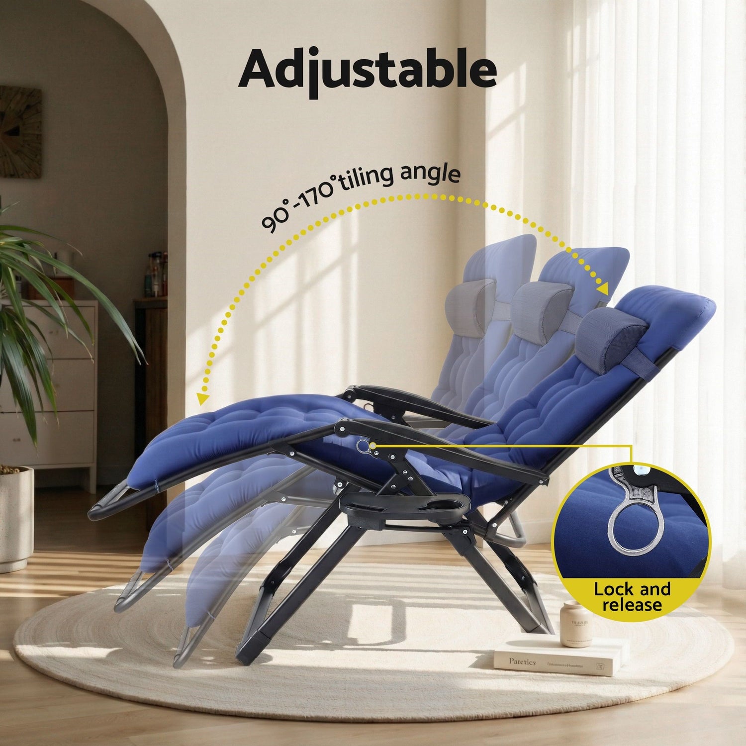 Gardeon Sun Lounge Lounger Folding Camping Zero Gravity Chair Outdoor Furniture XL Blue-Furniture > Outdoor > Outdoor Chairs-PEROZ Accessories