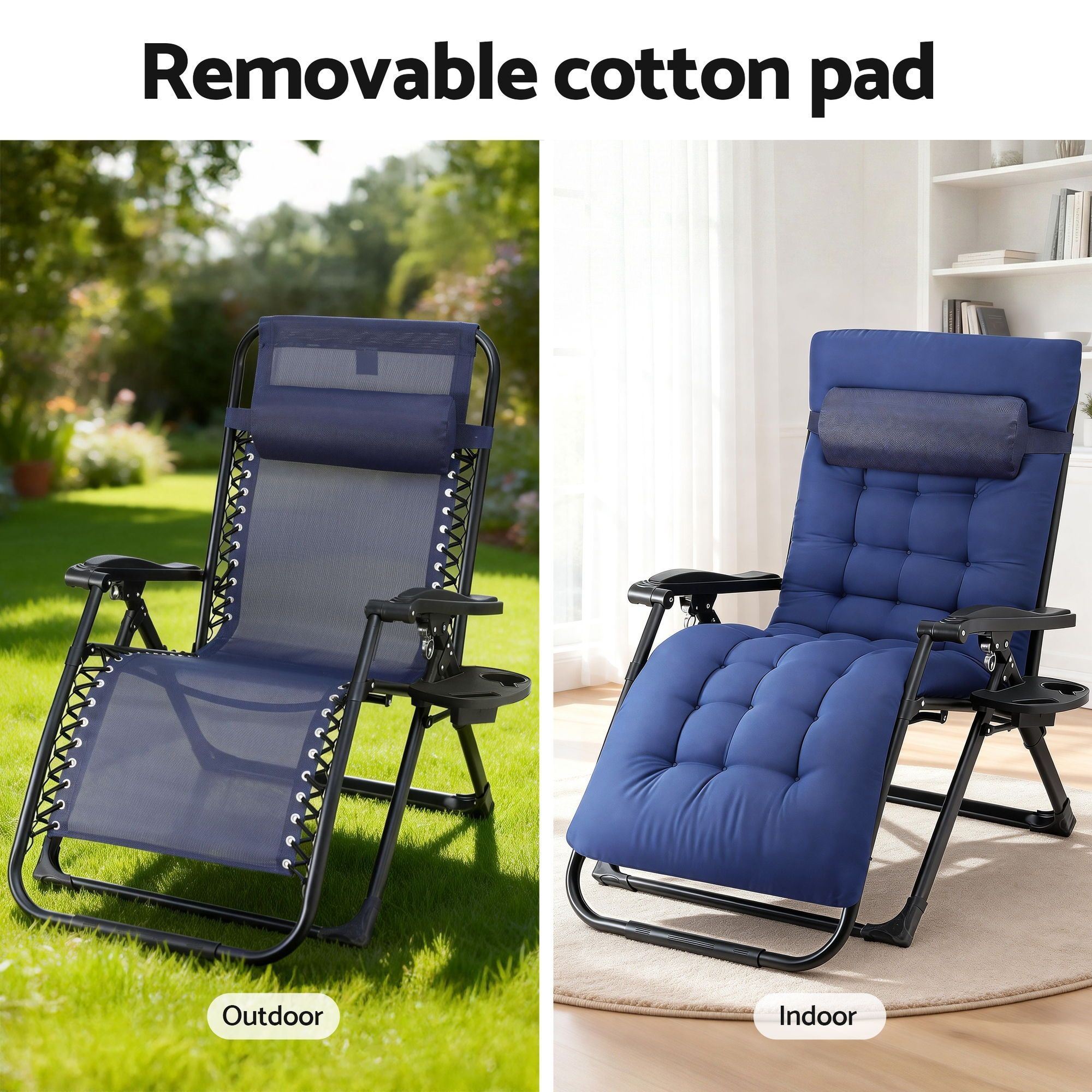 Gardeon Sun Lounge Lounger Folding Camping Zero Gravity Chair Outdoor Furniture XL Blue-Furniture > Outdoor > Outdoor Chairs-PEROZ Accessories
