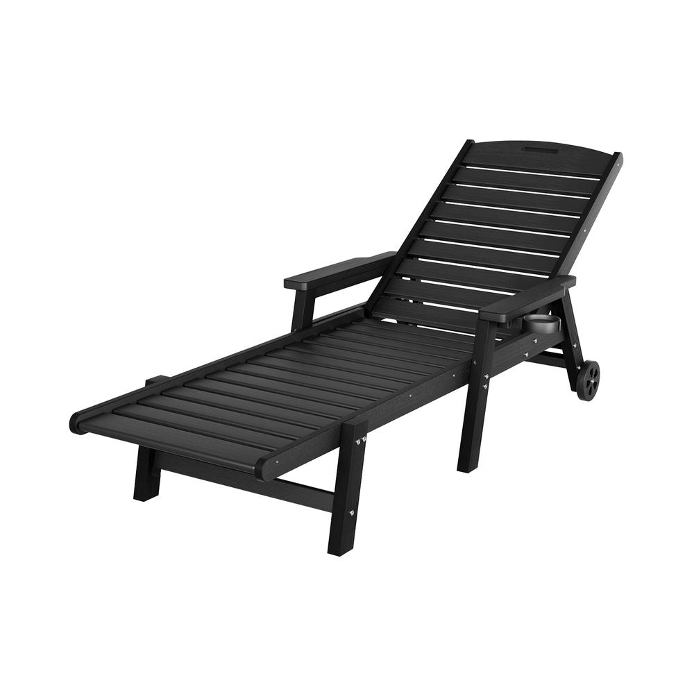 Gardeon Sun Lounge Lounger Beach Chair HDPE Patio Outdoor Furniture with Wheels Black-Furniture > Outdoor > Outdoor Chairs-PEROZ Accessories