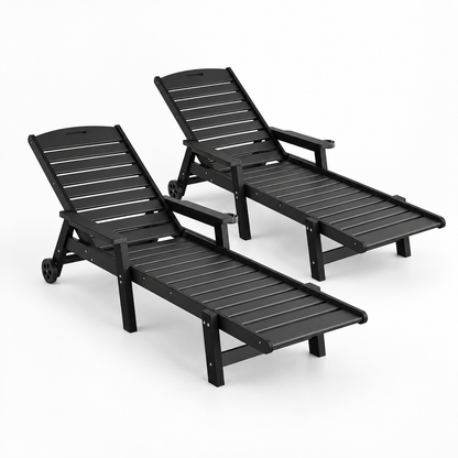 Gardeon 2PCS Sun Lounge Lounger Beach Chair HDPE Patio Outdoor Furniture with Wheels Black-Furniture > Outdoor > Outdoor Chairs-PEROZ Accessories