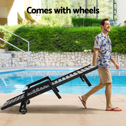 Gardeon 2PCS Sun Lounge Lounger Beach Chair HDPE Patio Outdoor Furniture with Wheels Black-Furniture > Outdoor > Outdoor Chairs-PEROZ Accessories