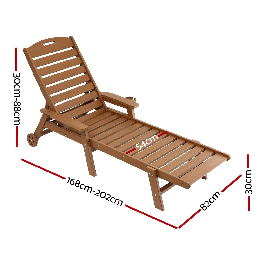 Gardeon Sun Lounge Lounger Beach Chair HDPE Patio Outdoor Furniture with Wheels Brown-Furniture > Outdoor > Outdoor Chairs-PEROZ Accessories