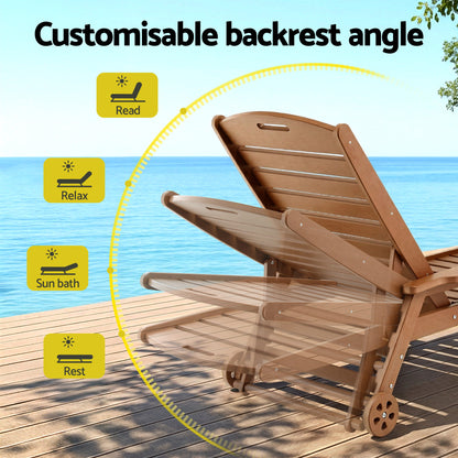 Gardeon Sun Lounge Lounger Beach Chair HDPE Patio Outdoor Furniture with Wheels Brown-Furniture > Outdoor > Outdoor Chairs-PEROZ Accessories