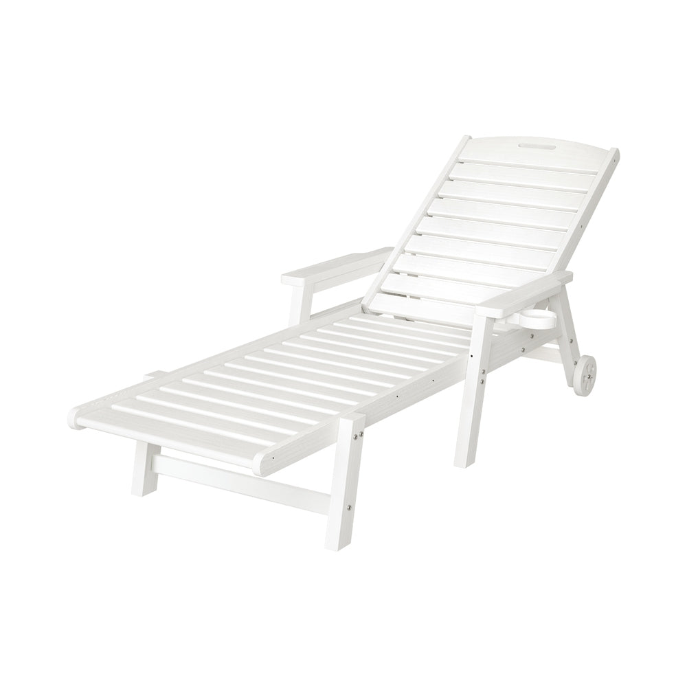 Gardeon Sun Lounge Lounger Beach Chair HDPE Patio Outdoor Furniture with Wheels White-Furniture &gt; Outdoor &gt; Outdoor Chairs-PEROZ Accessories