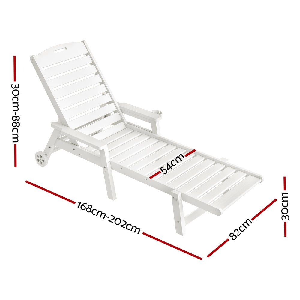 Gardeon Sun Lounge Lounger Beach Chair HDPE Patio Outdoor Furniture with Wheels White-Furniture &gt; Outdoor &gt; Outdoor Chairs-PEROZ Accessories