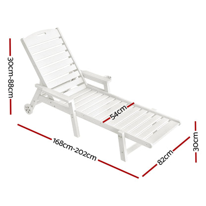 Gardeon Sun Lounge Lounger Beach Chair HDPE Patio Outdoor Furniture with Wheels White-Furniture &gt; Outdoor &gt; Outdoor Chairs-PEROZ Accessories