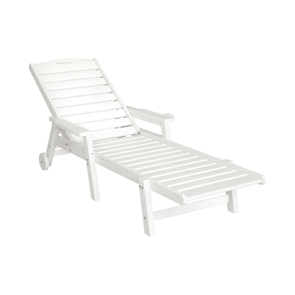 Gardeon Sun Lounge Lounger Beach Chair HDPE Patio Outdoor Furniture with Wheels White-Furniture &gt; Outdoor &gt; Outdoor Chairs-PEROZ Accessories