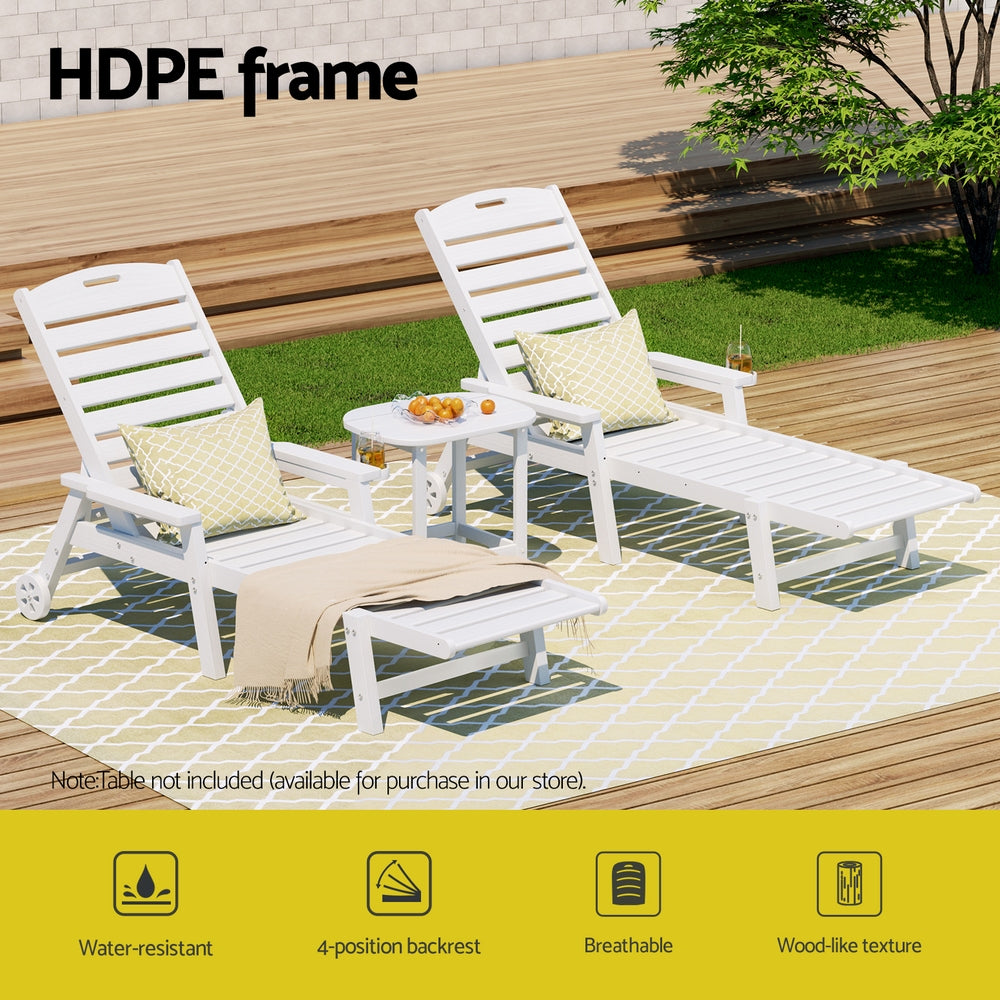 Gardeon Sun Lounge Lounger Beach Chair HDPE Patio Outdoor Furniture with Wheels White-Furniture &gt; Outdoor &gt; Outdoor Chairs-PEROZ Accessories