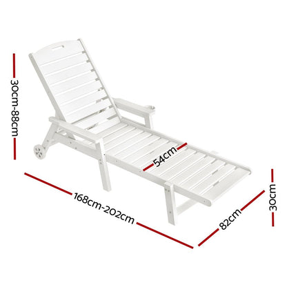 Gardeon 2PCS Sun Lounge Lounger Beach Chair HDPE Patio Outdoor Furniture with Wheels White-Furniture > Outdoor > Outdoor Chairs-PEROZ Accessories