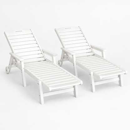Gardeon 2PCS Sun Lounge Lounger Beach Chair HDPE Patio Outdoor Furniture with Wheels White-Furniture > Outdoor > Outdoor Chairs-PEROZ Accessories