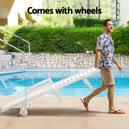 Gardeon 2PCS Sun Lounge Lounger Beach Chair HDPE Patio Outdoor Furniture with Wheels White-Furniture > Outdoor > Outdoor Chairs-PEROZ Accessories