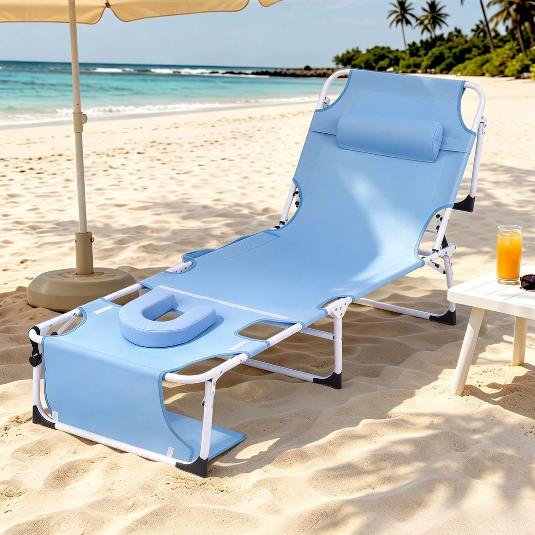 Gardeon Sun Lounger 5 Position Folding Tanning Chair with Face Hole Blue-Furniture > Outdoor > Outdoor Chairs-PEROZ Accessories