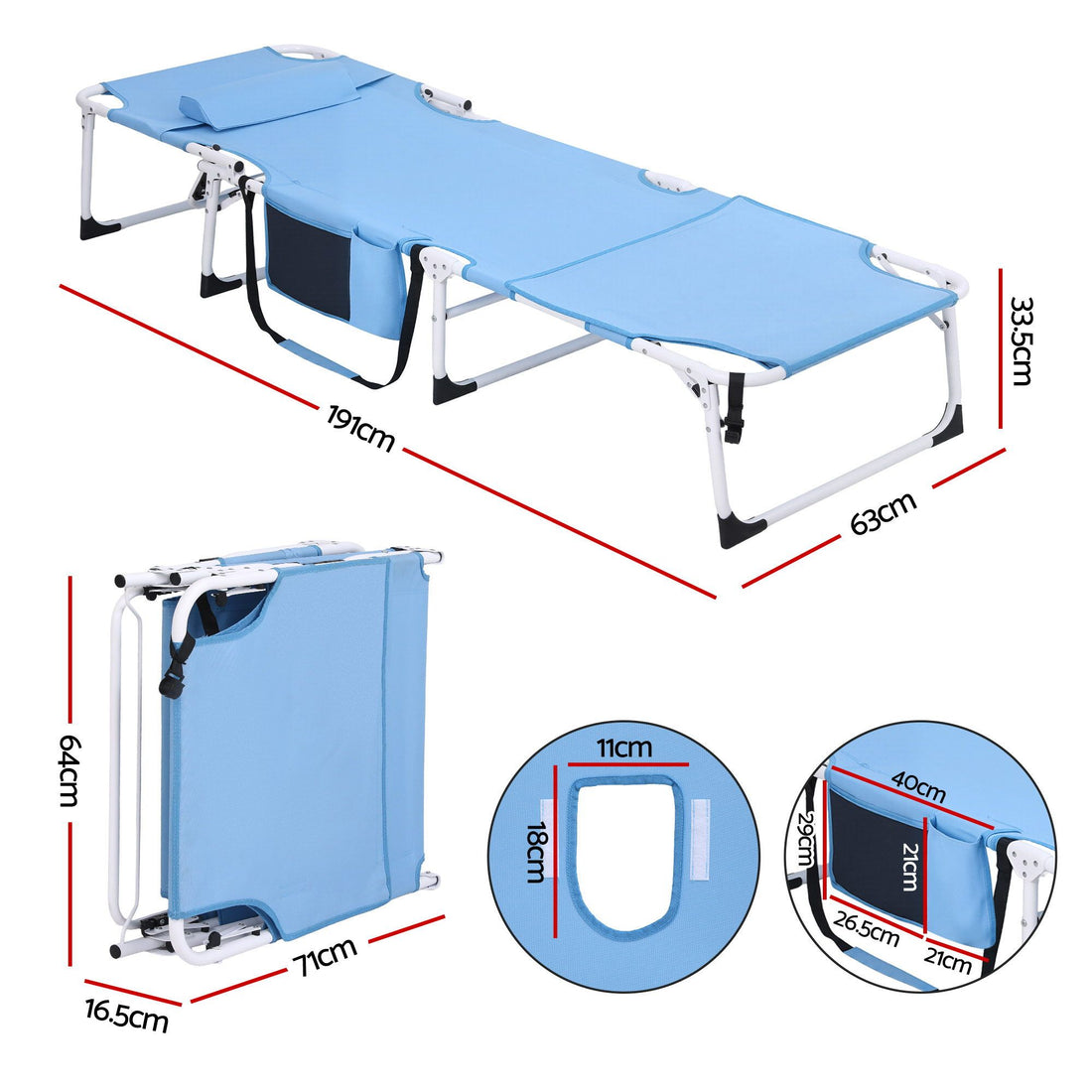 Gardeon Sun Lounger 5 Position Folding Tanning Chair with Face Hole Blue-Furniture > Outdoor > Outdoor Chairs-PEROZ Accessories