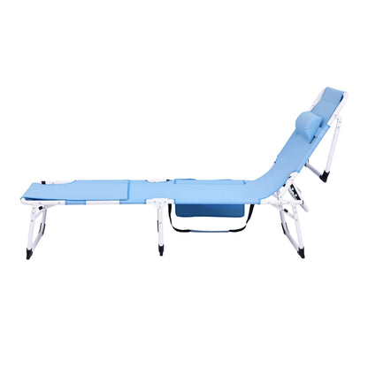 Gardeon Sun Lounger 5 Position Folding Tanning Chair with Face Hole Blue
