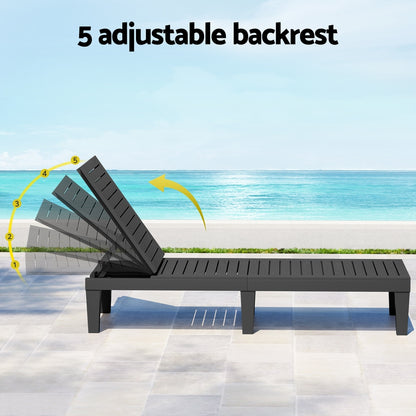 Gardeon Sun Lounge Adjustable Recliner Patio Outdoor Furniture Lightweight Black-Furniture &gt; Outdoor &gt; Outdoor Sofas &amp; Lounge Sets-PEROZ Accessories