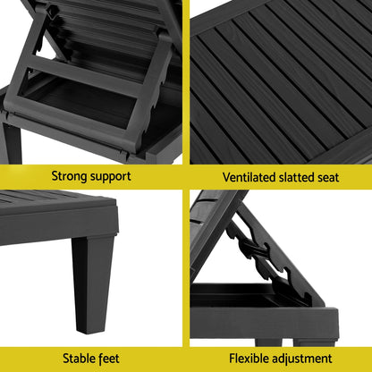 Gardeon Sun Lounge Adjustable Recliner Patio Outdoor Furniture Lightweight Black-Furniture &gt; Outdoor &gt; Outdoor Sofas &amp; Lounge Sets-PEROZ Accessories