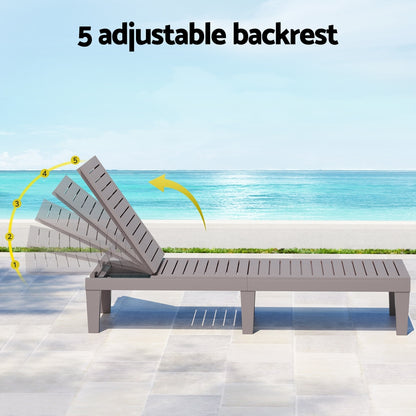 Gardeon Sun Lounge Adjustable Recliner Patio Outdoor Furniture Lightweight Grey-Furniture &gt; Outdoor &gt; Outdoor Sofas &amp; Lounge Sets-PEROZ Accessories