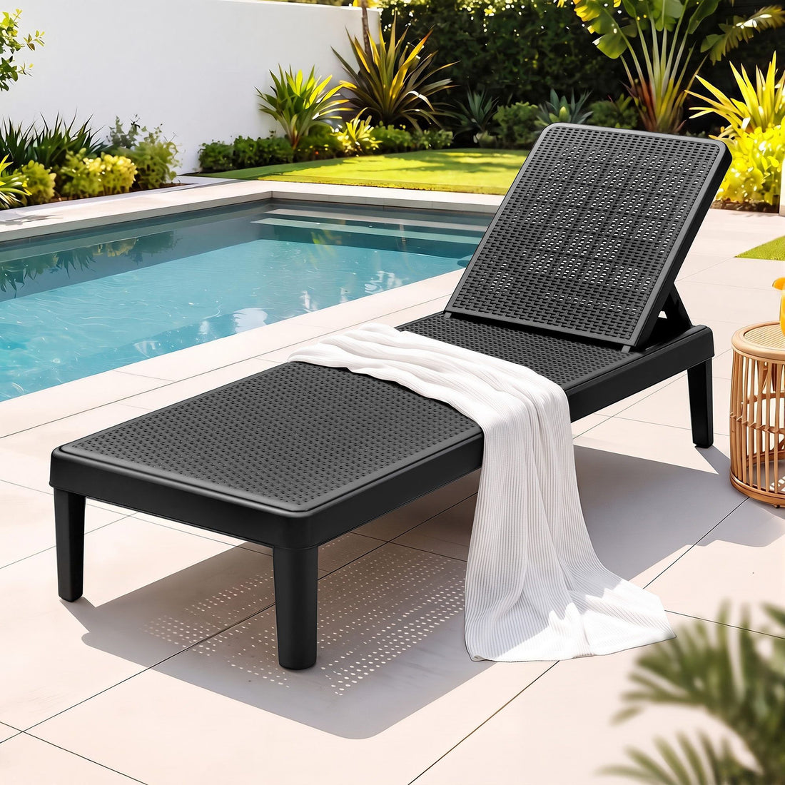 Gardeon Sun Lounge Adjustable Lounger Patio Outdoor Furniture Lightweight Black-Furniture > Outdoor > Outdoor Chairs-PEROZ Accessories