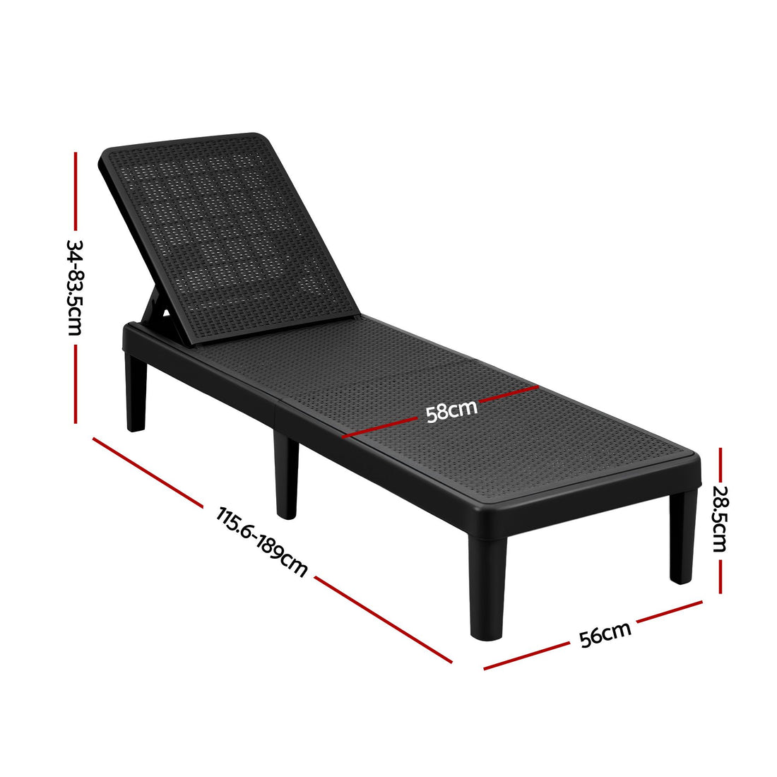 Gardeon Sun Lounge Adjustable Lounger Patio Outdoor Furniture Lightweight Black-Furniture > Outdoor > Outdoor Chairs-PEROZ Accessories