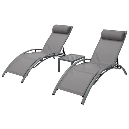 Gardeon 3PC Sun Lounge Outdoor Lounger Steel Table Chairs Patio Furniture Grey-Furniture &gt; Outdoor-PEROZ Accessories