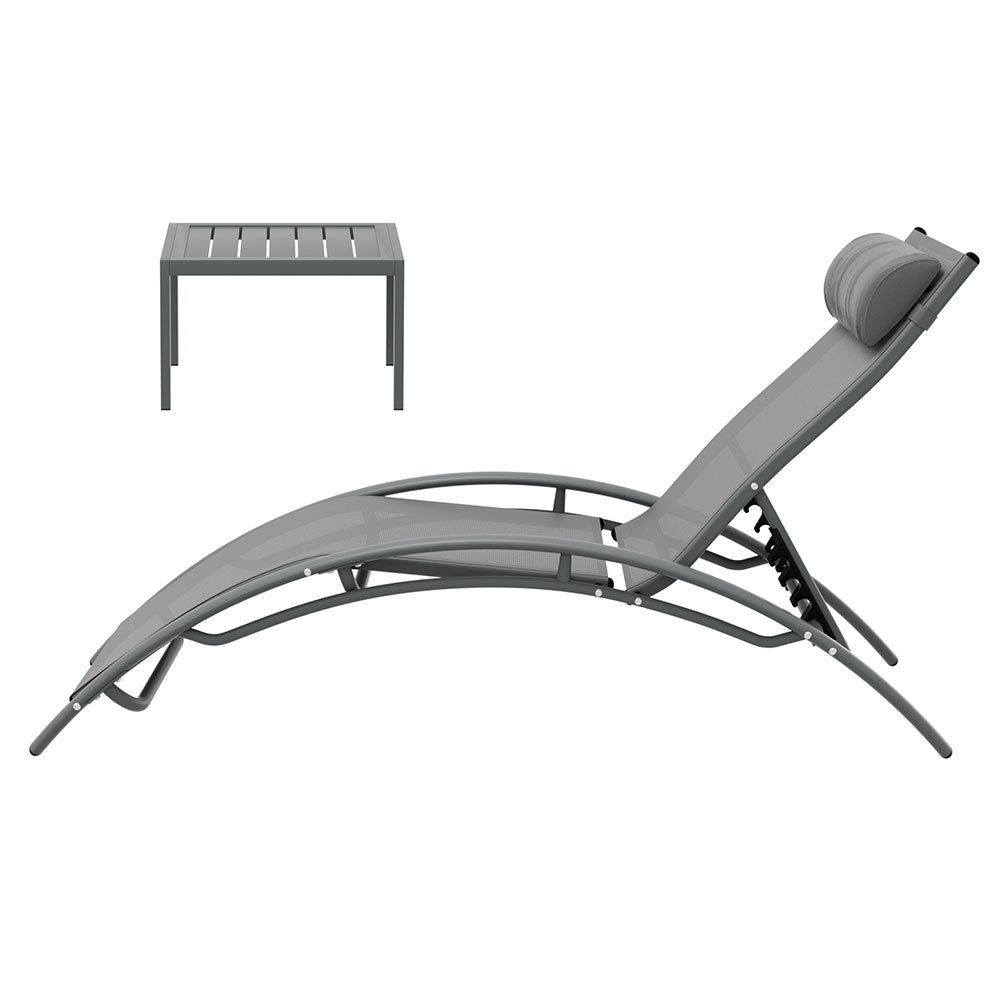 Gardeon 3PC Sun Lounge Outdoor Lounger Steel Table Chairs Patio Furniture Grey-Furniture &gt; Outdoor-PEROZ Accessories