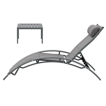 Gardeon 3PC Sun Lounge Outdoor Lounger Steel Table Chairs Patio Furniture Grey-Furniture &gt; Outdoor-PEROZ Accessories