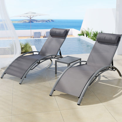 Gardeon 3PC Sun Lounge Outdoor Lounger Steel Table Chairs Patio Furniture Grey-Furniture &gt; Outdoor-PEROZ Accessories