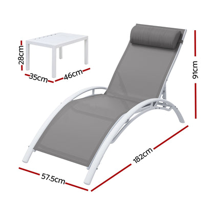 Gardeon 3PC Sun Lounge Outdoor Lounger Table Chairs Steel Patio Furniture Garden-Furniture &gt; Outdoor &gt; Outdoor Sofas &amp; Lounge Sets-PEROZ Accessories