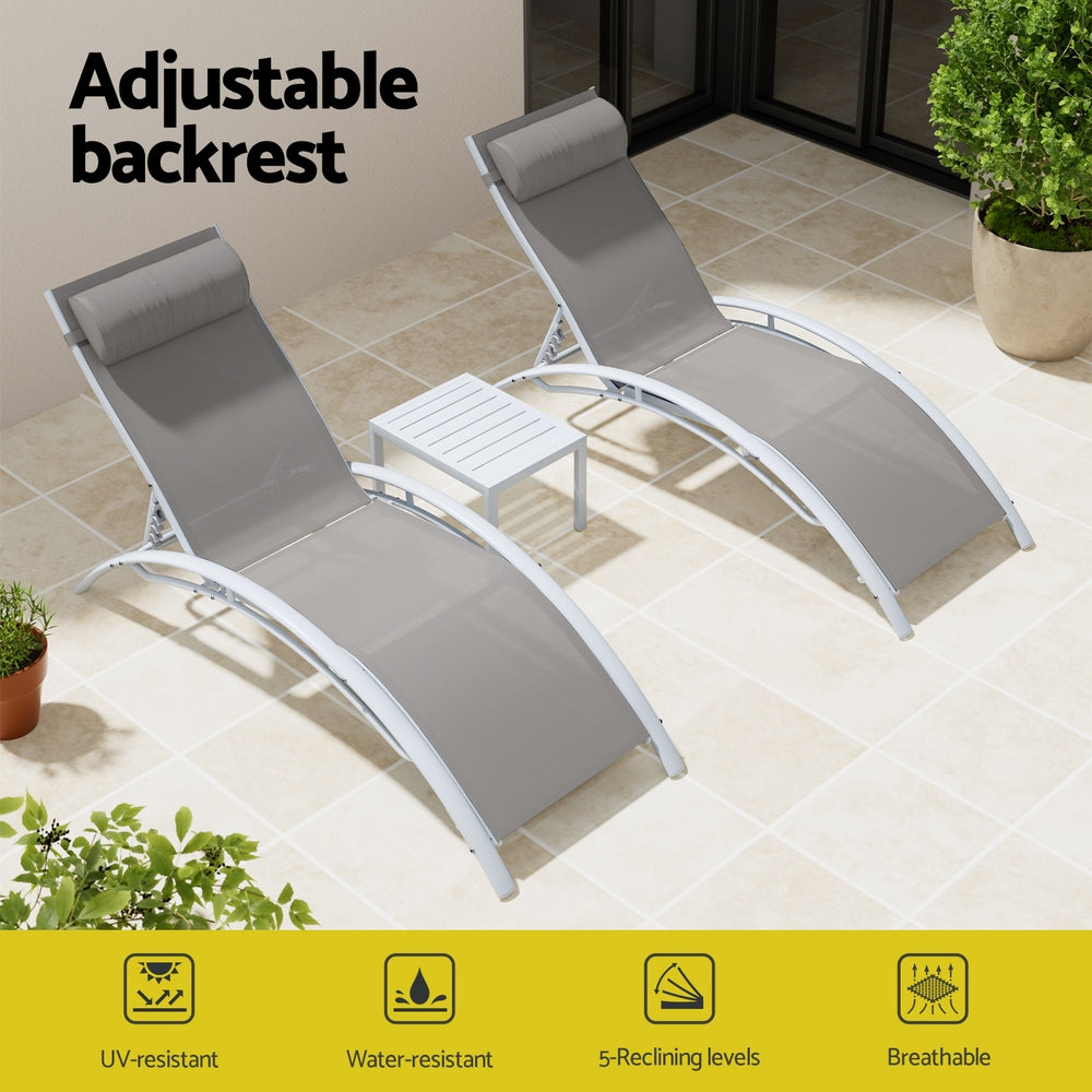 Gardeon 3PC Sun Lounge Outdoor Lounger Table Chairs Steel Patio Furniture Garden-Furniture &gt; Outdoor &gt; Outdoor Sofas &amp; Lounge Sets-PEROZ Accessories