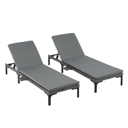 Gardeon 2PC Sun Lounger PE Rattan Recliners with Cup Holder Cushion Rain Cover-Furniture > Outdoor > Outdoor Chairs-PEROZ Accessories