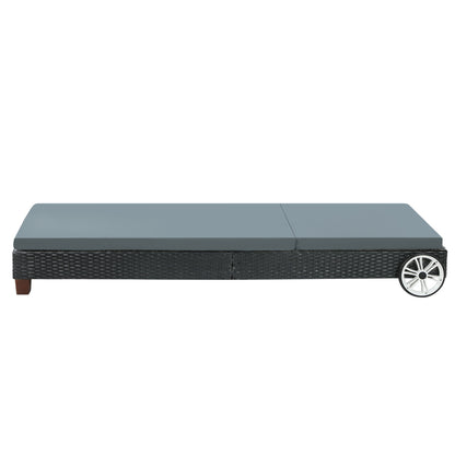 Gardeon Sun Lounge Wicker Lounger Outdoor Furniture Day Bed Wheels Patio Black-Sun Lounges-PEROZ Accessories