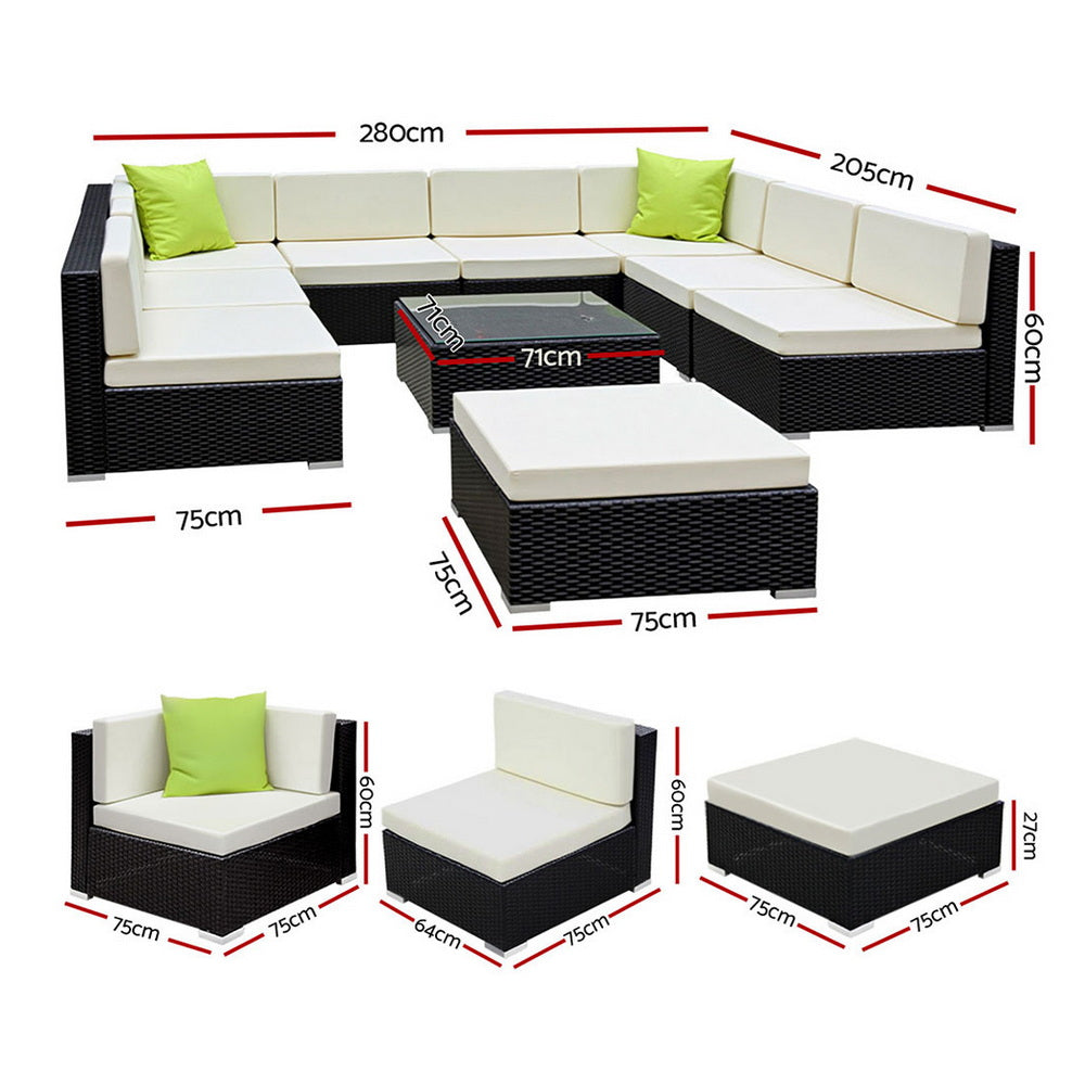Gardeon 10-Piece Outdoor Sofa Set Wicker Couch Lounge Setting Cover-Outdoor Sofa Sets-PEROZ Accessories
