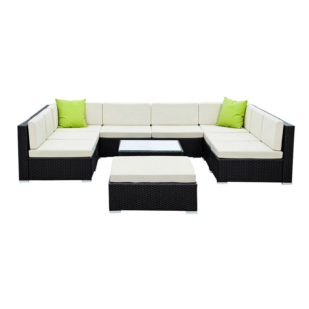 Gardeon 10-Piece Outdoor Sofa Set Wicker Couch Lounge Setting Cover-Outdoor Sofa Sets-PEROZ Accessories