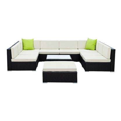 Gardeon 10-Piece Outdoor Sofa Set Wicker Couch Lounge Setting Cover-Outdoor Sofa Sets-PEROZ Accessories