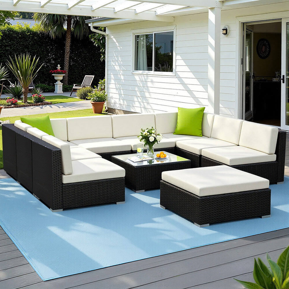 Gardeon 10-Piece Outdoor Sofa Set Wicker Couch Lounge Setting Cover-Outdoor Sofa Sets-PEROZ Accessories